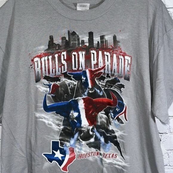 Bulls on Parade Houston Texans Tee size XL NWOT Grey Short Sleeve Tee - Picture 3 of 16
